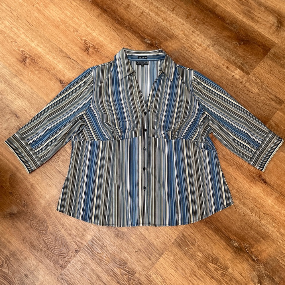 Elementz women’s striped blouse 3X stretch babydoll academia preppy y2k 2000s